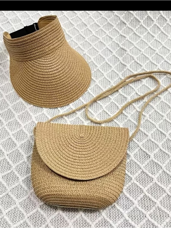 Affordable Fashion Finds Handbags - Straw Crossbody Bag & straw visor - Neutral Tan